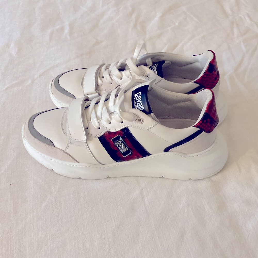 Roberto Cavalli White Leather Sneakers